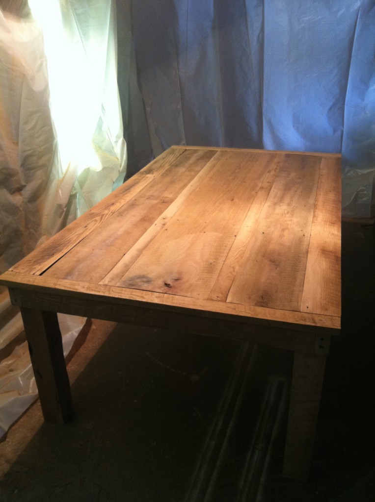Hand crafted from 70+ yr. old reclaimed oak barn wood. Here it is in process unfinished.